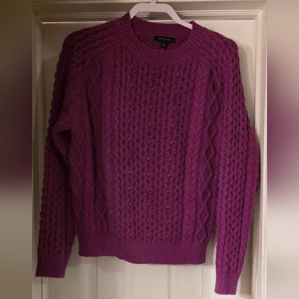 Ann Taylor Cable Knit Rich Purple Sweater